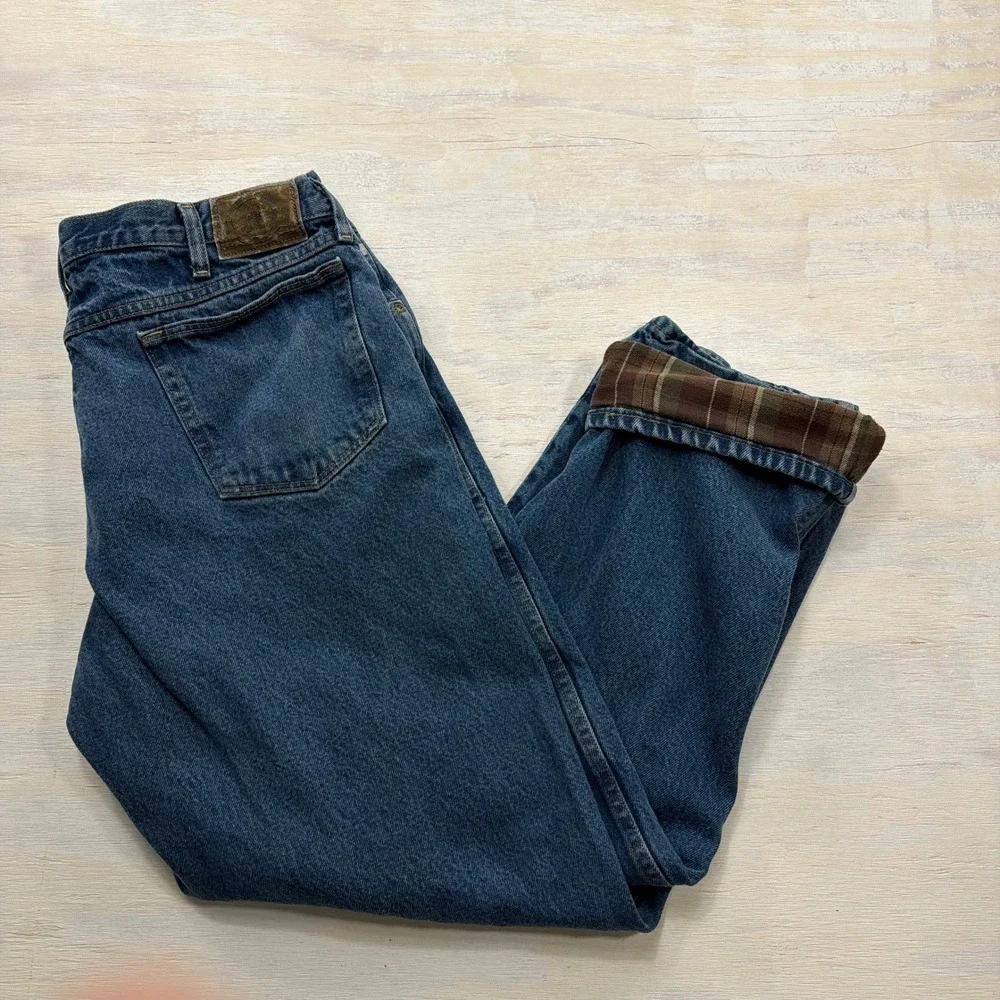 Cabela's Jeans Flannel Lined Plaid Outdoor Gear Blue Denim Mens 40x32